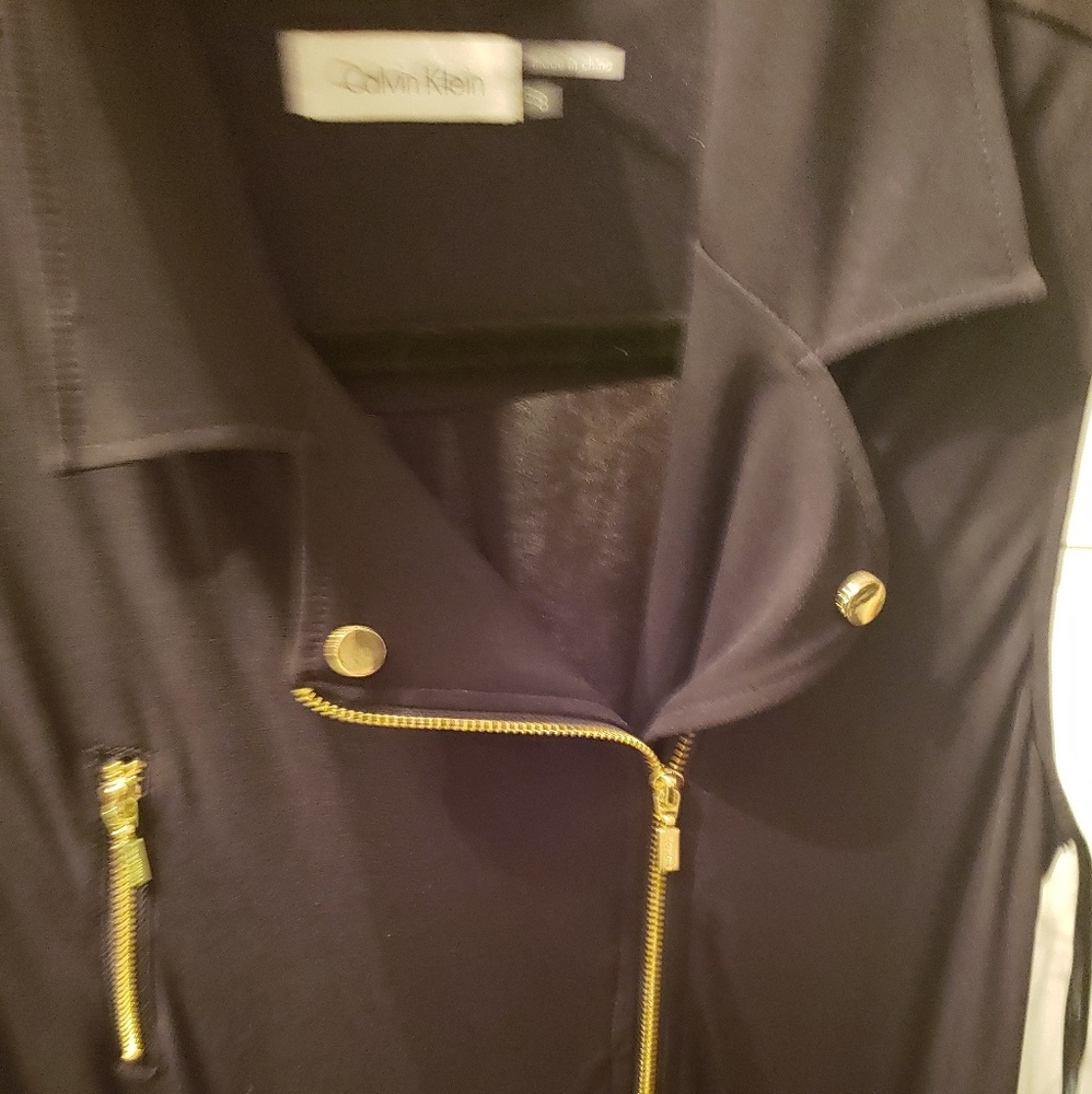 Calvin Klein long pant romper,  gold color zippers
